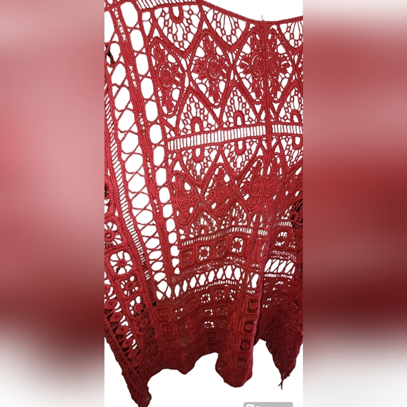 Catherines Women's Top Red Wine color Crochet Top - Picture 5 of 9